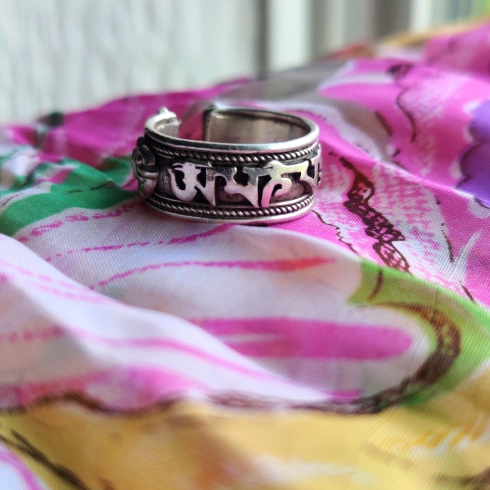 Tibetan Prayer Ring .925 Sterling size 8 Cuff Style (adjustable)